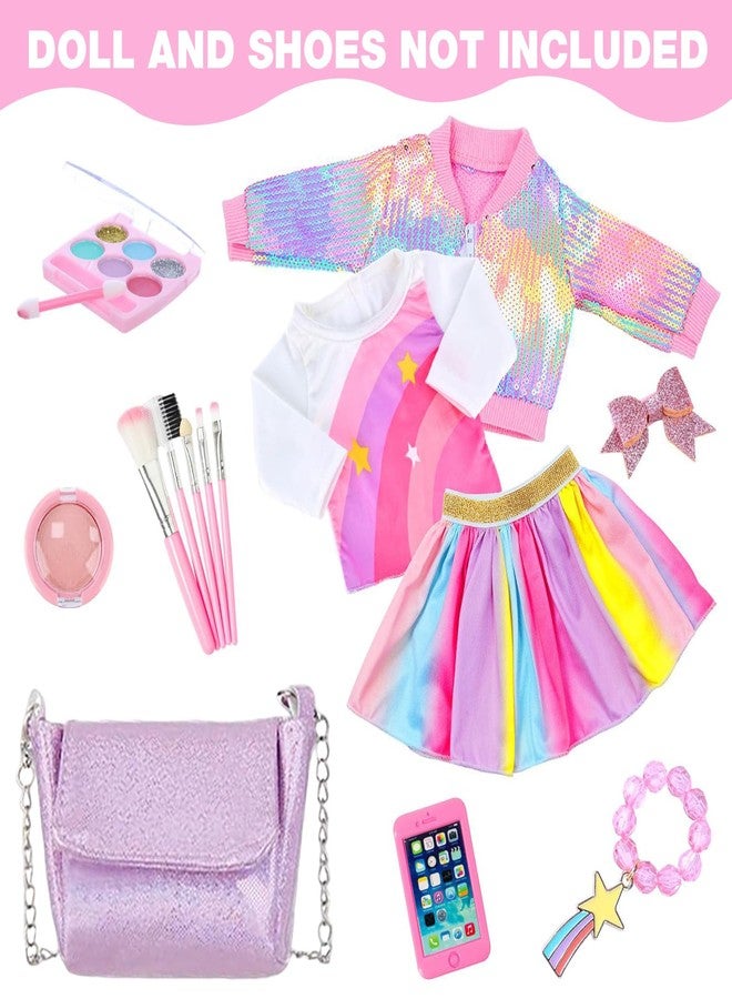 UNICORN ELEMENT American 18 Inch Doll Makeup Accessories and Clothes,Sequin Backpack Set for 18" Dolls Include Skirt Bracelet Hair Clip Phone and Makeup Sets（No Doll and Shoes - Image 2